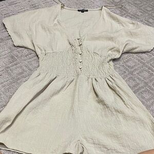 Papermoon Cream Smocked Button Front Romper